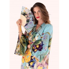 Spring Flora Polyester Satin/Bamboo Hand Fan Spring Flora Polyester Satin/Bamboo Hand Fan