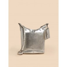 White Stuff Fern Leather Cross Body Bag Silver Metallic