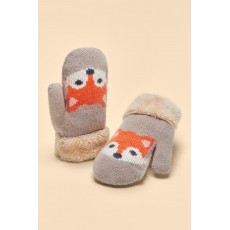 Powder-Childrens Knitted Fox Mittens-Slate