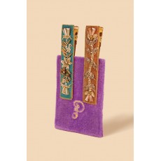 Powder-Floral Vines Jewld Bar Hairclips