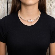 Oceanic Elegance Silver Choker with Pearls Ends