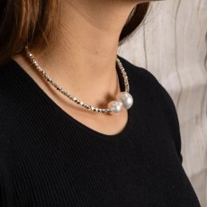 Oceanic Elegance Silver Choker with Pearls Ends