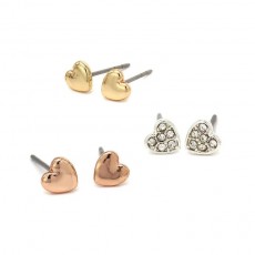 Pom 3 Small Gold/Silver Heart Studs