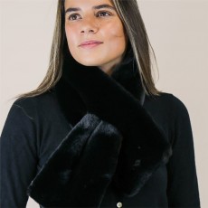 Pom Black Supersoft Faux Fur Pull Through Scarf