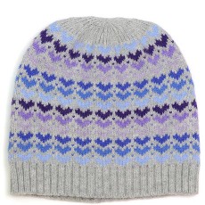 Pom Blue Mix Hearts/Grey Wool Blend Beanie Hat