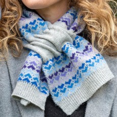 Pom Blue Mix Hearts/Grey Wool Blend Pull Through Scarf