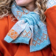 Pom Blue/Rust Mix Recycled Yarn Alpaca Scarf