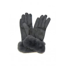 Pom Dark Grey Faux Suede Gloves With Faux Fur Cuff