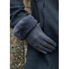 Pom Dark Grey Faux Suede Gloves With Faux Fur Cuff