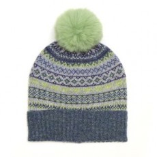 Pom Denim/Soft Geen Fairisle Hat