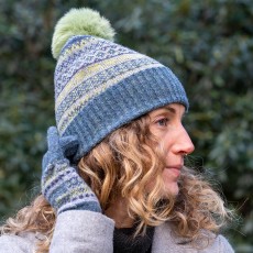 Pom Denim/Soft Geen Fairisle Hat