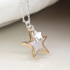 Pom Faux Gold & Silver Plated Double Star Necklace