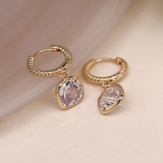 Pom Faux Gold Hoop Earrings With Clear Crystal