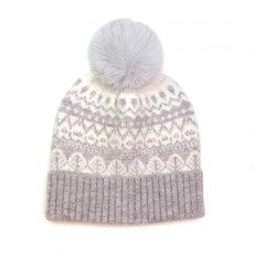 Pom Grey Fairisle Soft Wool Blend Hat