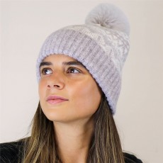 Pom Grey Fairisle Soft Wool Blend Hat