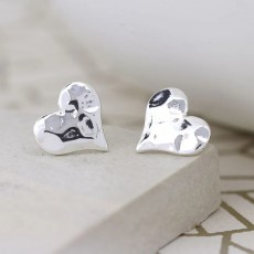 Pom Hammered Heart Stud Earrings