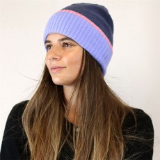 Pom Indigo & Lilac/Pink Trim Beanie