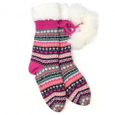 Pom Mix Jazzy Hearts Fairisle Slipper Socks Lined