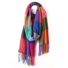 Pom Orange/Brights Mix Colour Block Checked Scarf