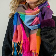 Pom Orange/Brights Mix Colour Block Checked Scarf