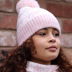 Pom Pale Pink Fairisle Soft Wool Blend Hat