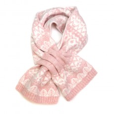 Pom Pale Pink Fairisle Soft Wool Blend Short Pull Scarf