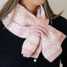 Pom Pale Pink Fairisle Soft Wool Blend Short Pull Scarf