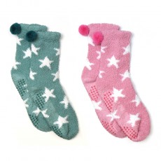 Pom Seafoam/Pink Star Print 2Pair Pack Cosy Socks