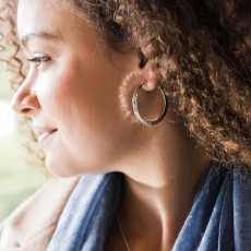 Pom Silver Hammered Hoop Earrings