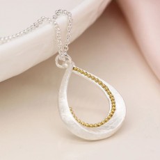 Pom Silver Plated Brushed Twist Teardrop Necklace