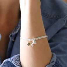 Pom Silver Triple Chain Bracelet & GP Heart