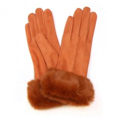 Pom Soft Sienna Faux Suede Gloves With faux Fur Cuff