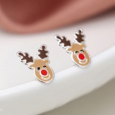 Pom Sterling Sliver Enamelled Rudoplh Xmas Studs