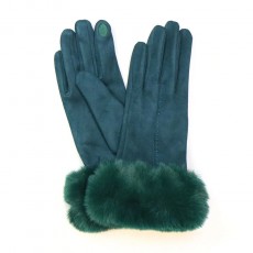 Pom Teal Faux Suede Gloves With Faux Cuff