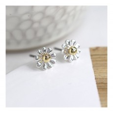 Pom Tiny Silver Plated Daisy Studs, Gold Centre