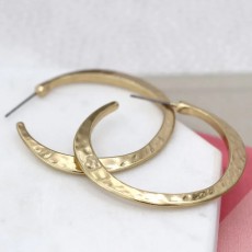 Pom Worn Gold Hammered Hoop Earrings