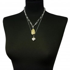 Jess & Lou Elegant Layered Necklace In Silver With Aragonite Stone Pendant