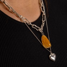 Jess & Lou Elegant Layered Necklace In Silver With Aragonite Stone Pendant