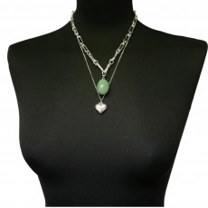 Jess & Lou Elegant Layered Necklace In Silver With Emerald Stone Pendant