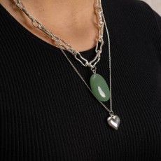 Jess & Lou Elegant Layered Necklace In Silver With Emerald Stone Pendant