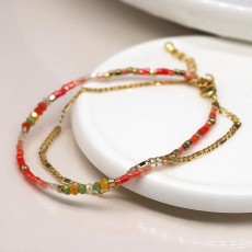 POM Bright Orange/Faux Gold Plated Double Strand Bracelet