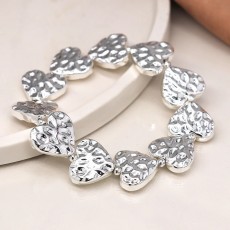 POM Chunky Hammered Heart Silver Plated Bracelet