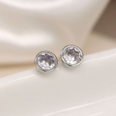 POM Cubic Zirconia Crystal Silver Plated Round Studs