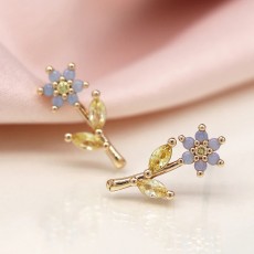 POM Faux Gold Plated Violet Flower Stud Earrings