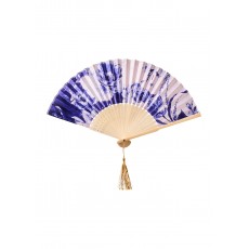 Powder China Blue Blooms Satin Hand Fan