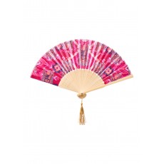 Powder Ikat Tigers Satin Hand Fan Fuchsia