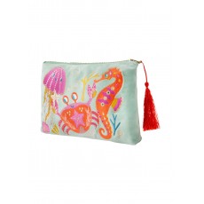 Powder Seahorse Friends Velvet Zip Pouch Aqua