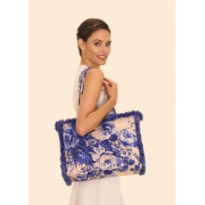 Powder China Blue Blooms Fringed Box Tote Bag