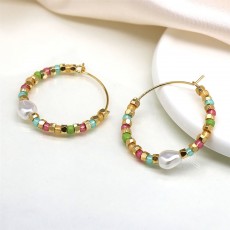 POM Pastel Glass & Faux Gold & Freshwater Pearl Creole Hoop Earrings