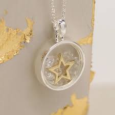 POM Round Glass Fronted Pendant with Crystals & Gold Inner Star